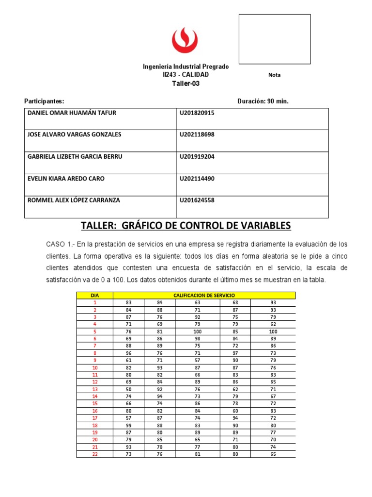 Taller 03 Grafico Control Variables X-R y X-S - 13-04-ÚLTIMOdocx | PDF ...