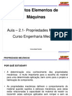 Projetos Elementos de Máquinas: Aula - 2.1-Propriedades Mecânica Curso Engenharia Mecânica