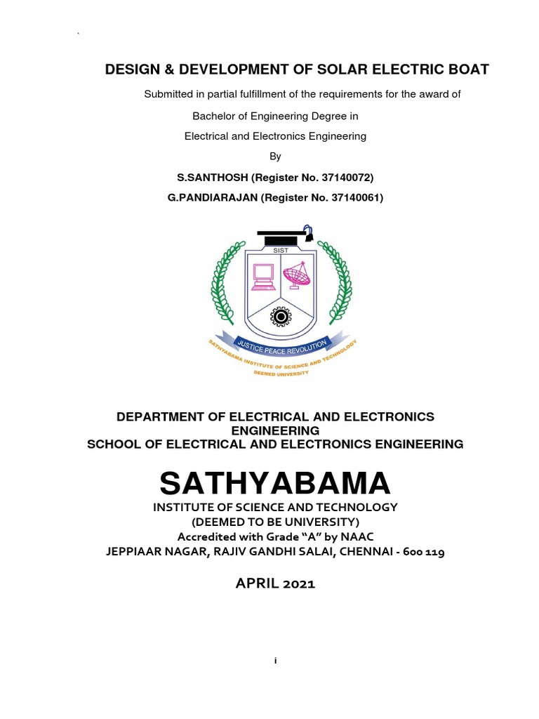 Solar Electric Boat Design Project | PDF | Photovoltaics | Rechargeable ...