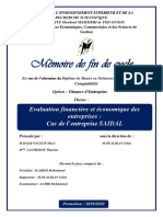 Mémoire de Fin de Cycle: Evaluation Financière Et Économique Des Entreprises: Cas de L'entreprise SAIDAL