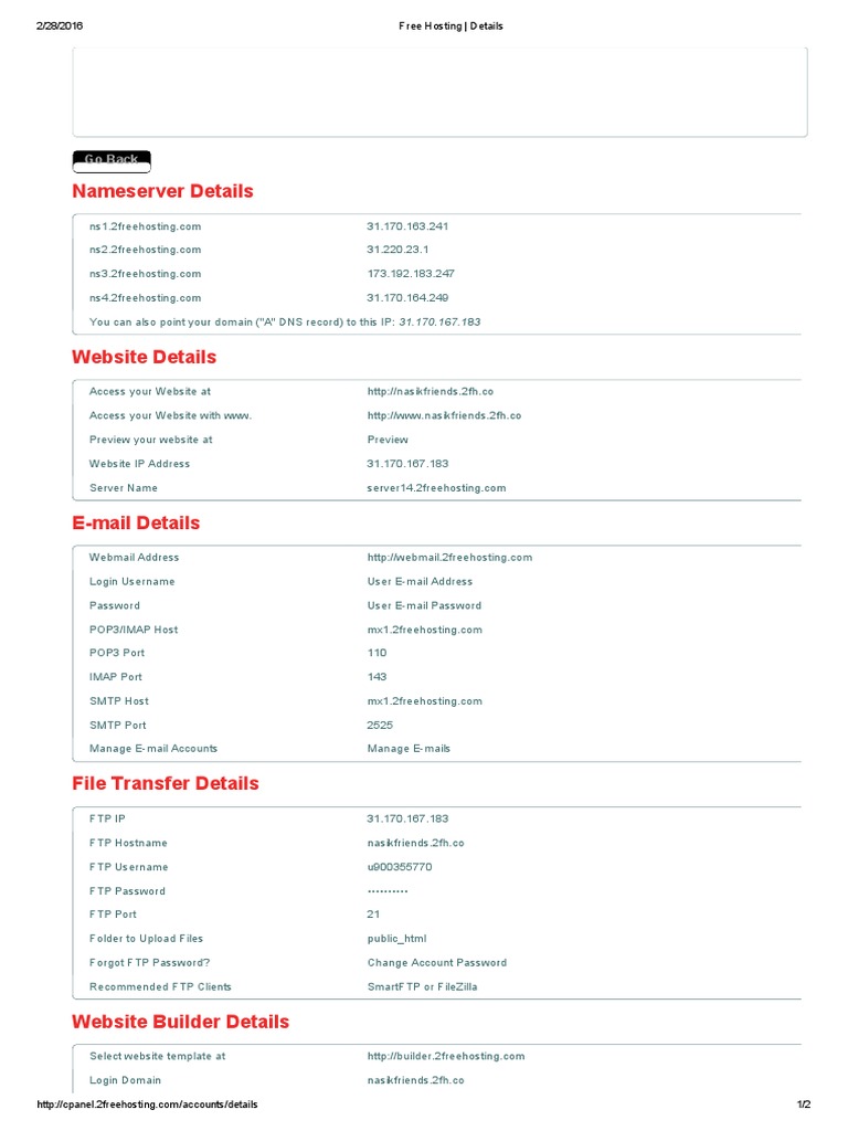 Hosting Account Details for nasikfriends.2fh.co Domain Including ...