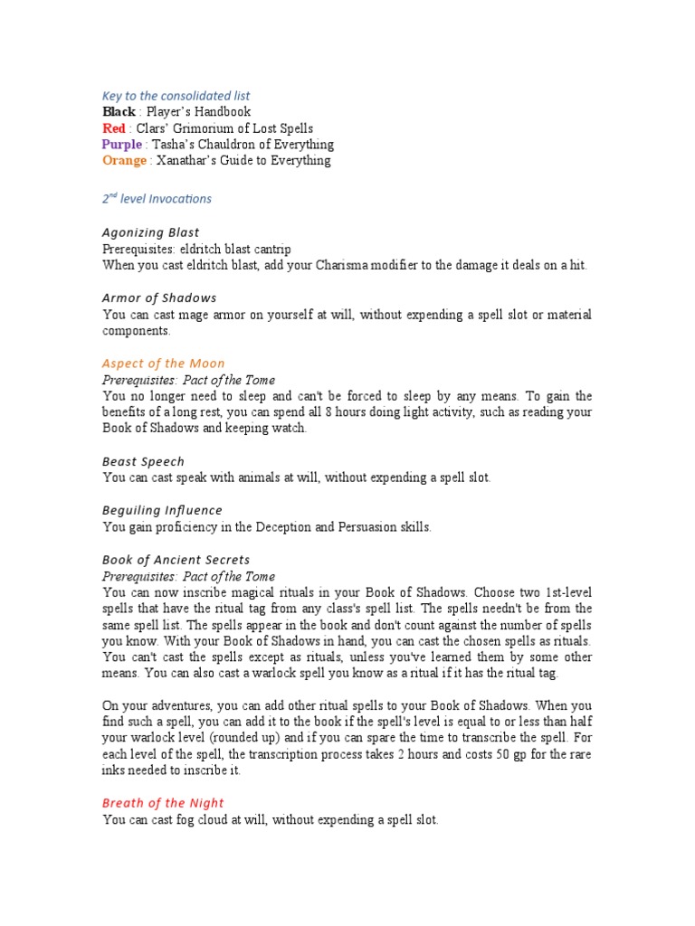 Warlock Invocations Revised and Expanded (5e D&amp;D) | PDF | D20 System ...