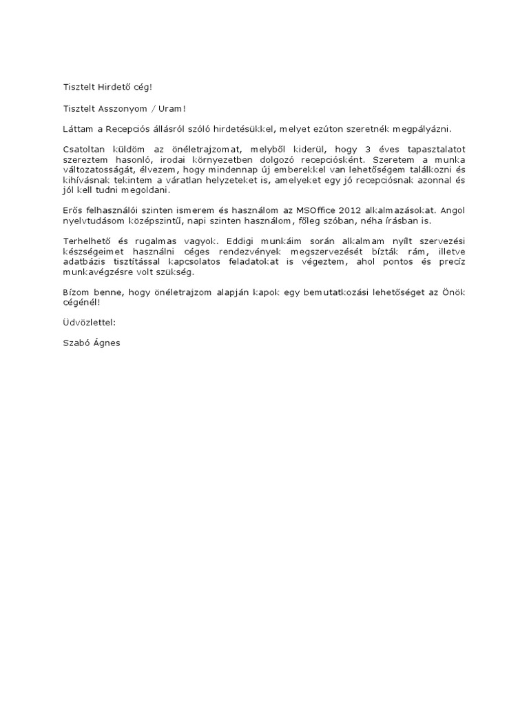 Gyakorlattal Recepcios Kiserolevel | PDF