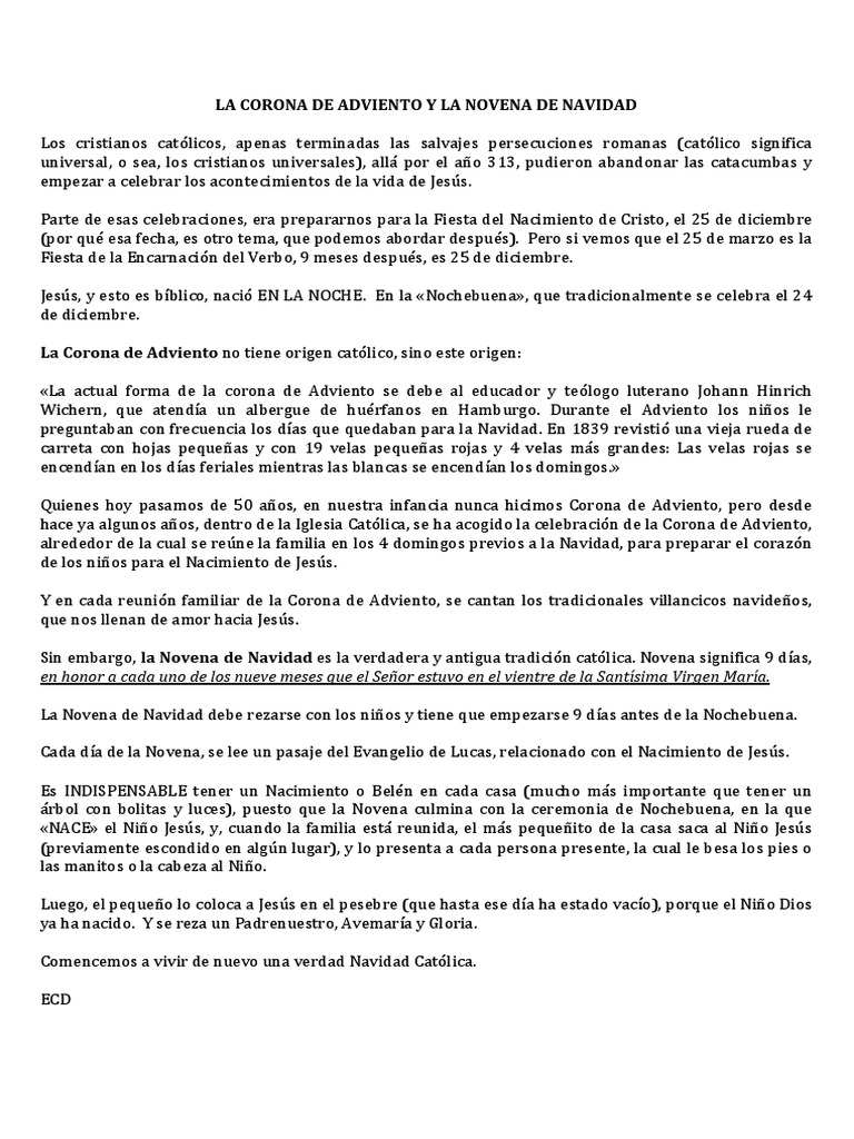 La Corona de Adviento y La Novena de Navidad PDF Navidad Adviento