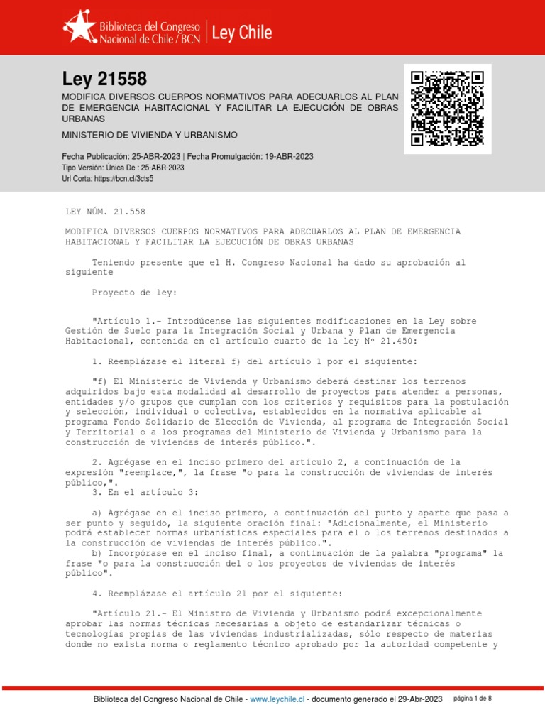 Modificación Ley 21558: Emergencia Habitacional | PDF | Condominio ...
