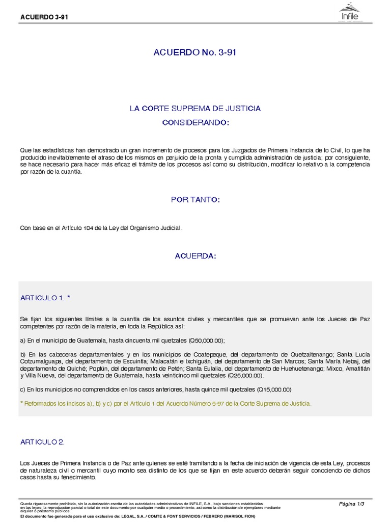 Acuerdo 3-91 de la Corte Suprema | PDF | Judicaturas | Guatemala