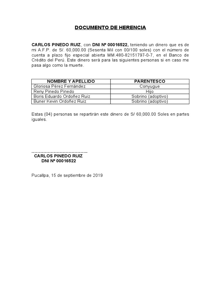 Distribución de Herencia de Carlos Pinedo | PDF | Derecho
