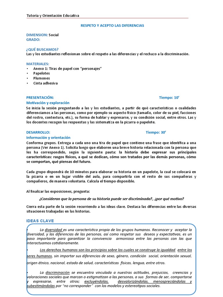 7 Respeto y Acepto Las Diferencias | PDF | Discriminación | Adolescencia