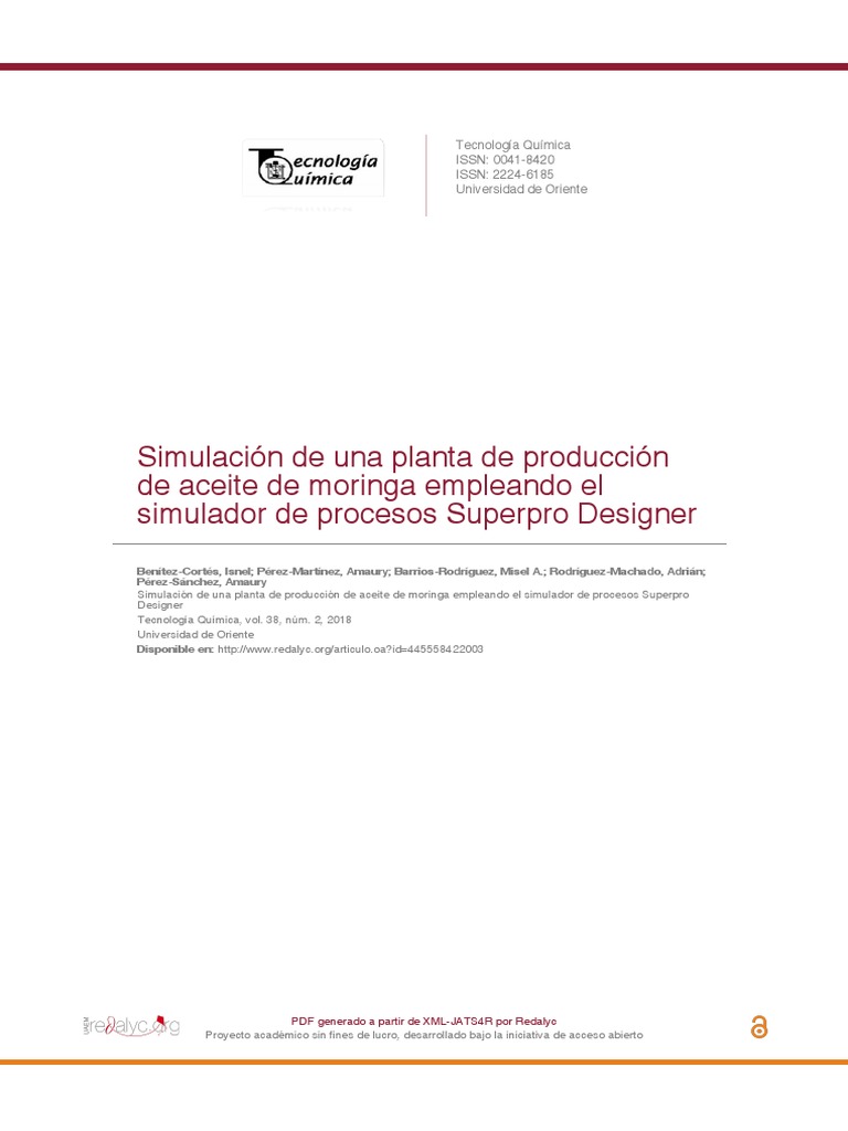 Simulación de Una Planta de Producción de Aceite de Moringa Empleando ...