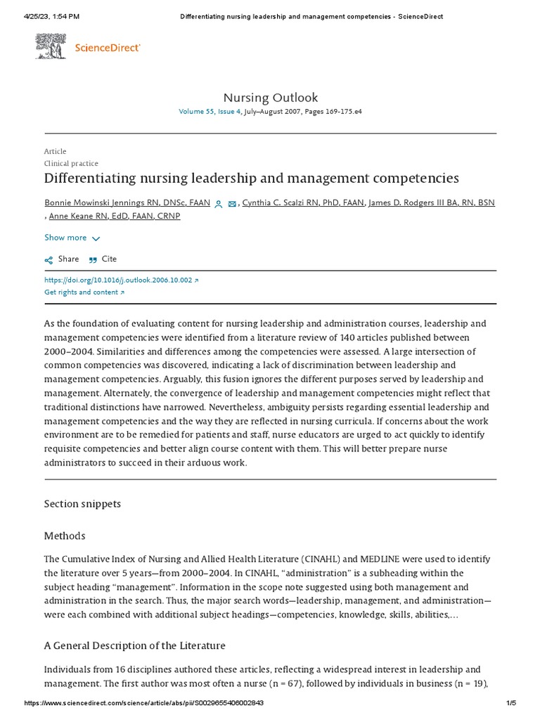 Differentiating Nursing Leadership and Management Competencies