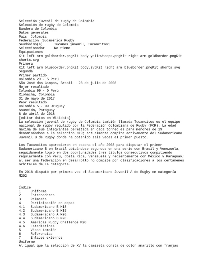 Selección Juvenil de Rugby de Colom PDF América del Sur Fútbol rugby
