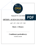Option: Sciences Industrielles: Samedi 04 Avril 2020