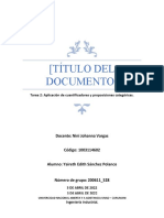 (Título Del Documento) : Tarea 2: Aplicación de Cuantificadores y Proposiciones Categóricas