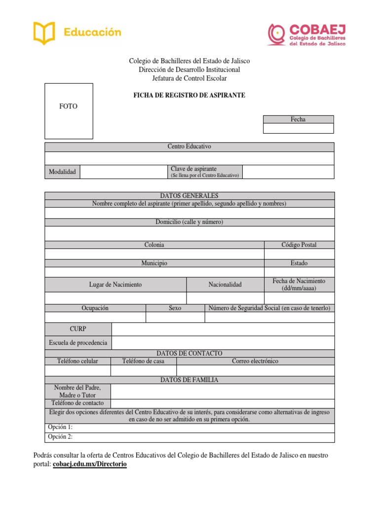 Ficha de Registro de Aspirante 2023 | PDF