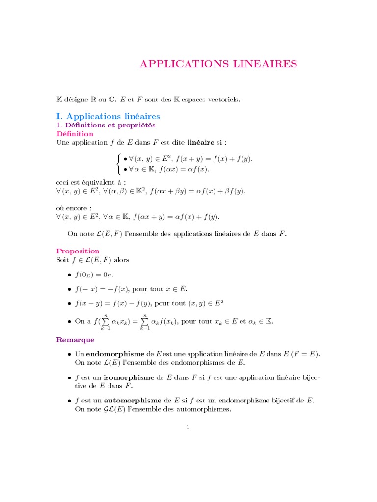 Applications Linéaires | PDF | Application linéaire | Objets mathématiques
