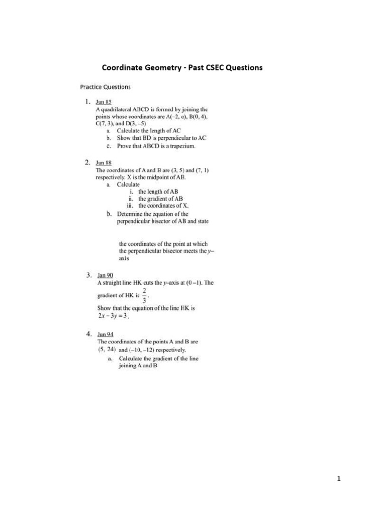 Coordinate geometry past csec questions pdf