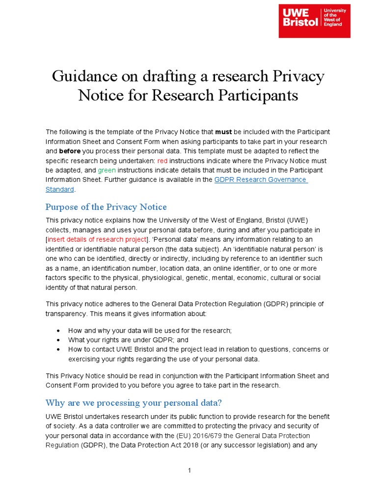 Research Participant Privacy Notice Guide | PDF | Privacy | Information ...