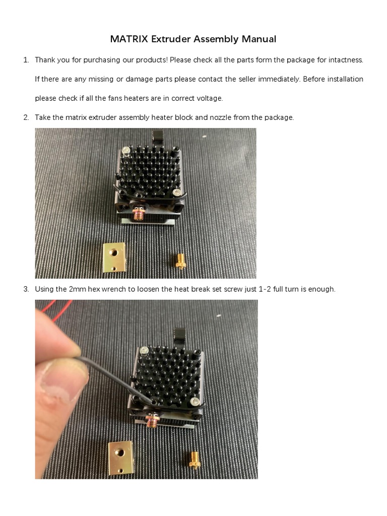 MATRIX Extruder Assembly Guide | PDF | Screw | Manufactured Goods
