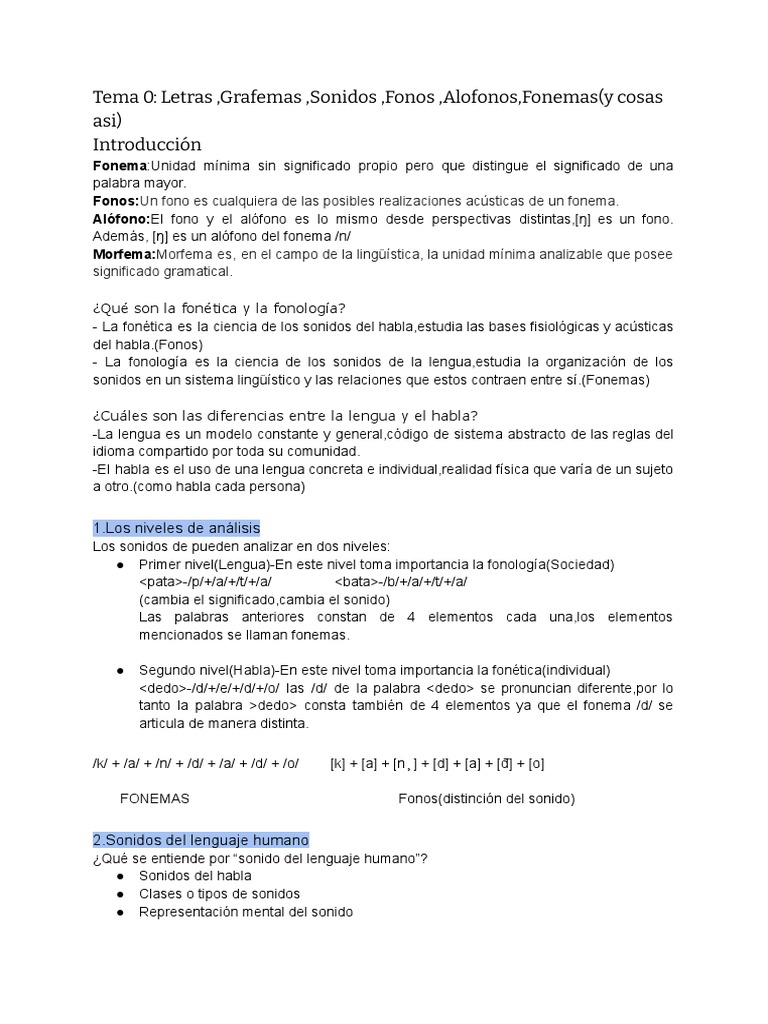 F.F-Tema 0 - Letras, Grafemas, Sonidos, Fonos, Alofonos, Fonemas (Y ...