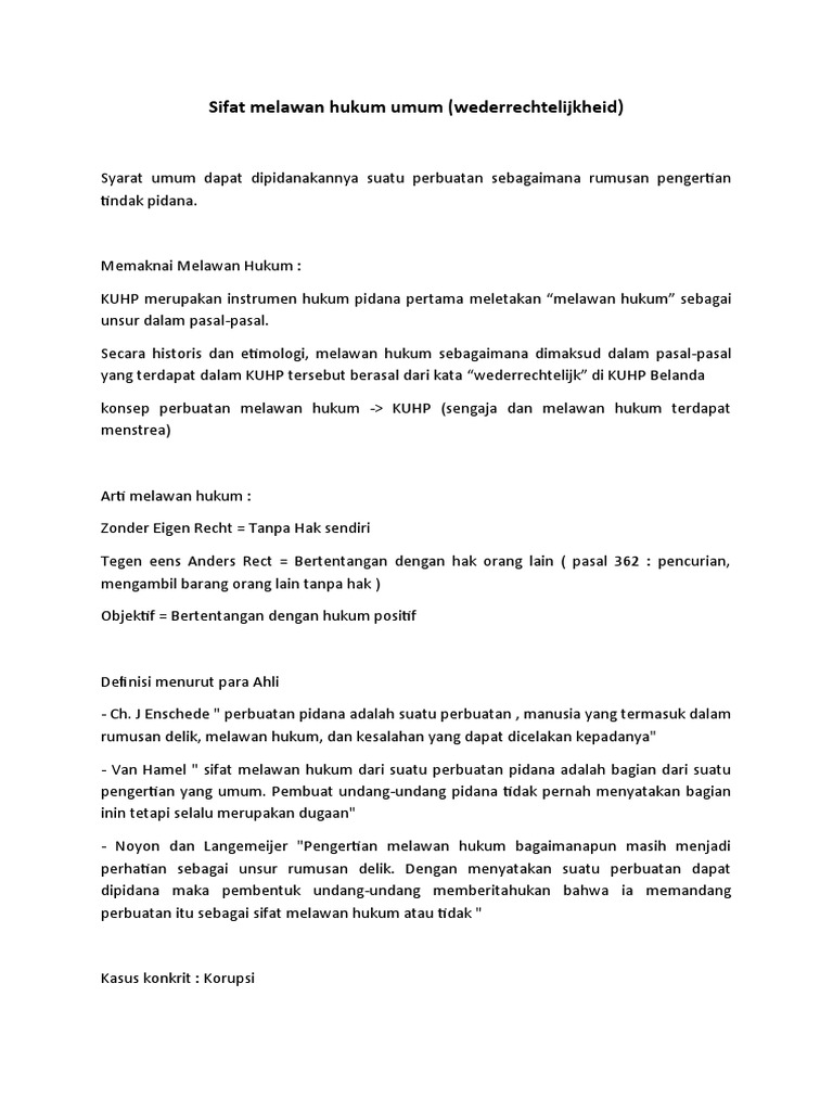 Sifat Melawan Hukum dalam Tindak Pidana | PDF | Ilmu Sosial