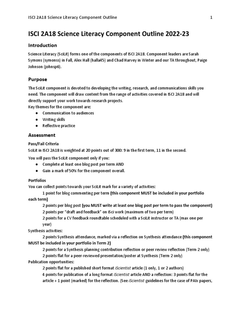 ISCI 2A18 SciLit Outline | PDF | Blog | Science