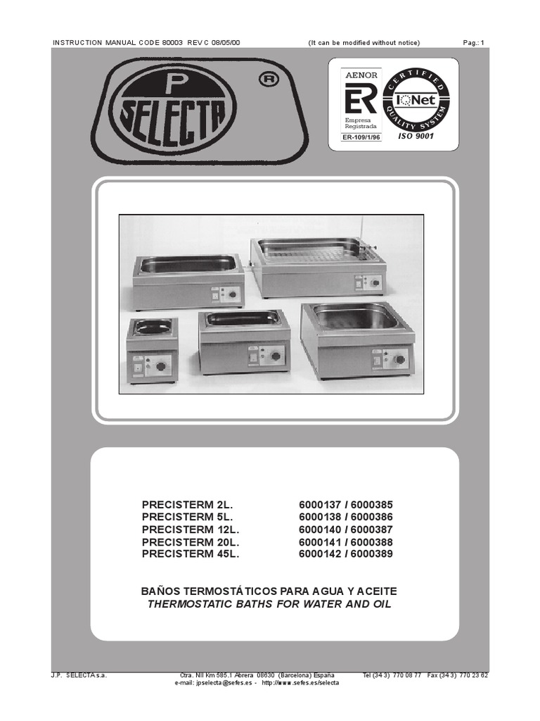 Baño Termostatado Analogico Selecta | PDF | Química | Materiales