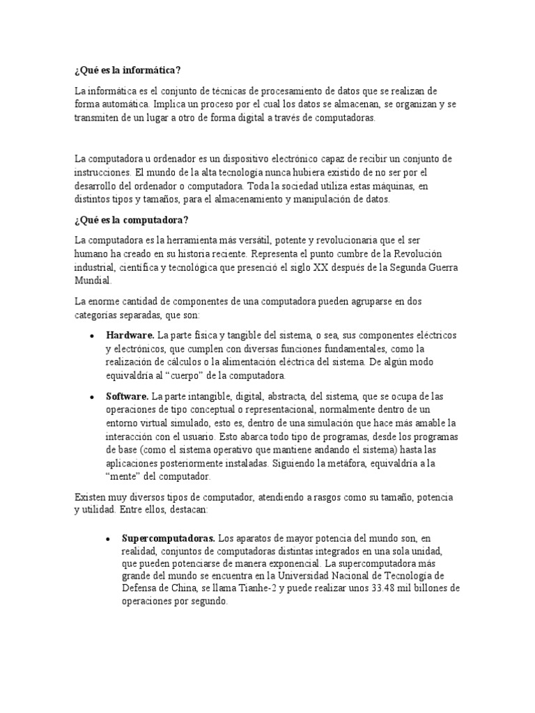 Introducción a la informática y computadoras | PDF | Almacenamiento de ...