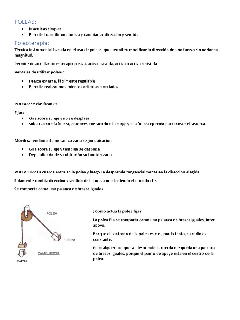 Poleas Apuntes De Taller Y Teorico Pdf Palanca Fuerza