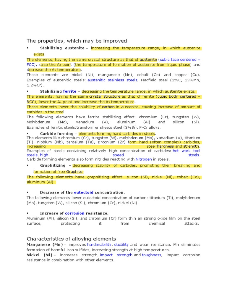 Alloying Elements PDF Steel Titanium