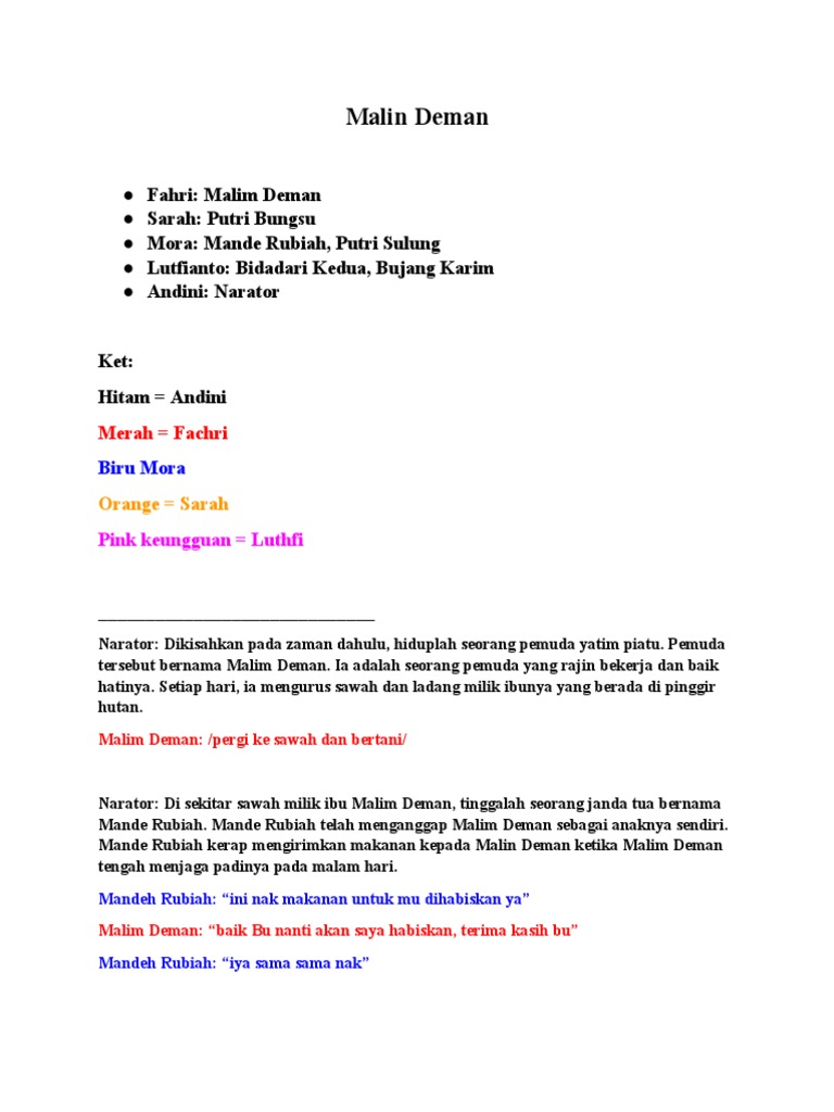 Hikayat Malim Deman dan Bidadari | PDF | Poetry