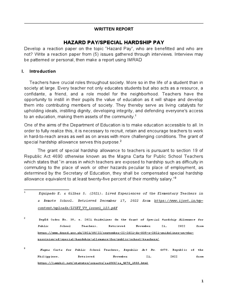 Comparative Educ Hazard Pay PDF Qualitative Research Teachers