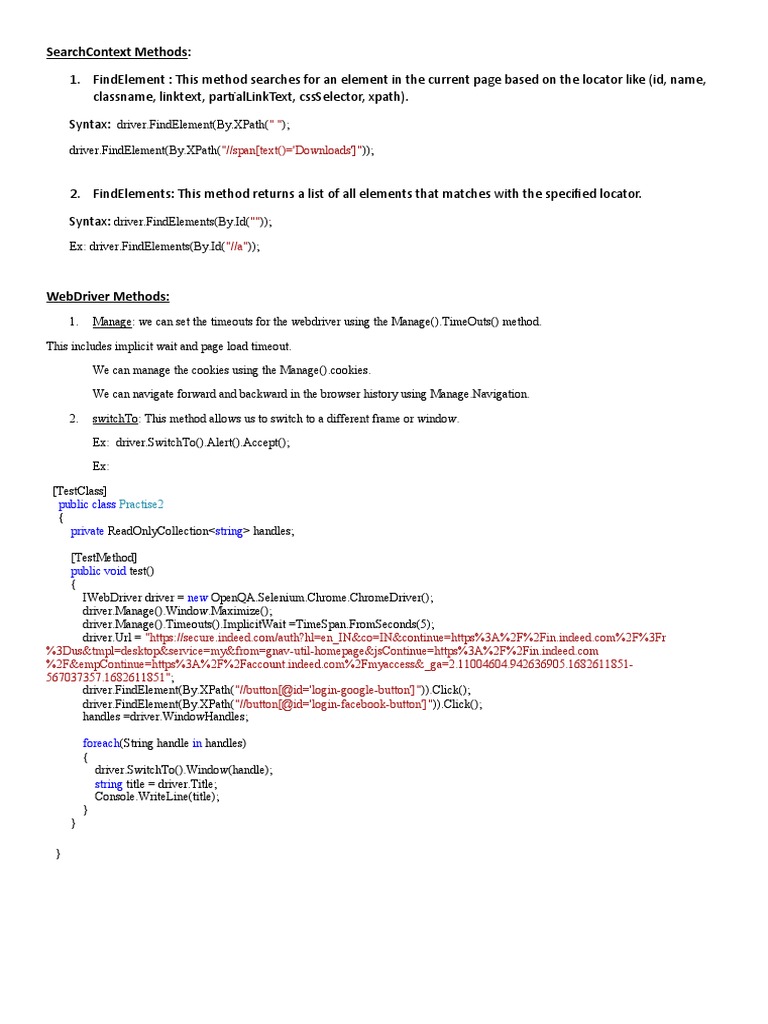 Selenium Methods | PDF | World Wide Web | Internet & Web