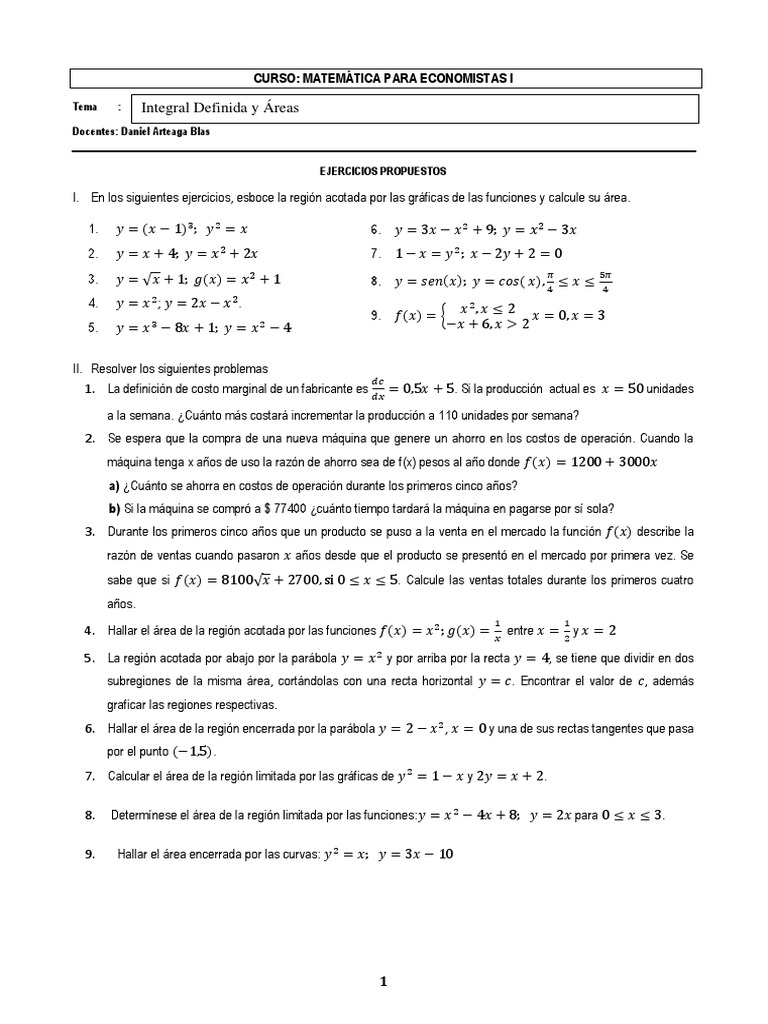 Integral Definida y Áreas: Curso: Matemática para Economistas I | PDF ...