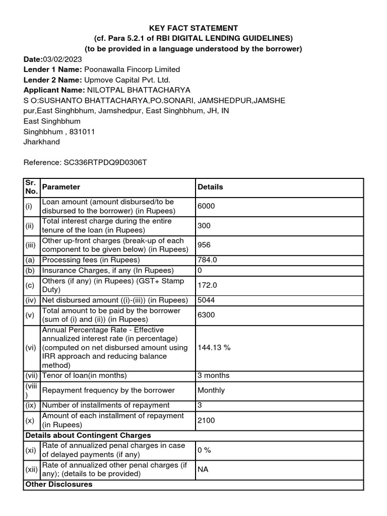 Key Fact Statement PDF Loans Interest