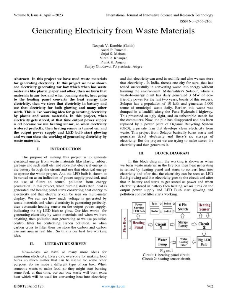 Generating Electricity From Waste Materials PDF Waste Power Supply