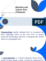 Making Generalization and Summarizing Various Text Types Based On Elements