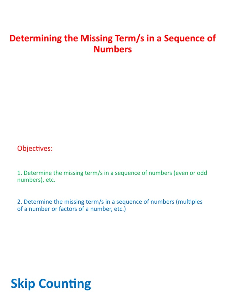 Finding Missing Terms in Sequences | PDF | Mathematics | Arithmetic