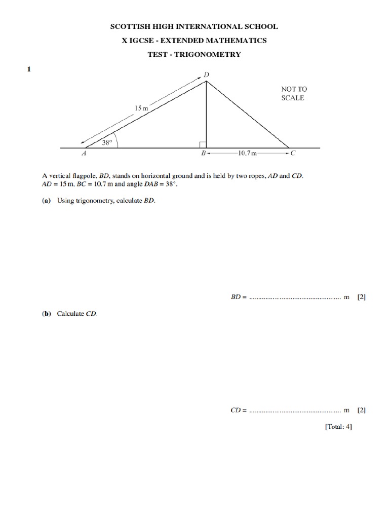 Trigonometry Test | PDF