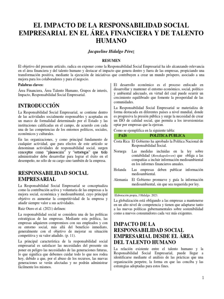 Artículo RSE e Impacto. Jacqueline Hidalgo | PDF | Responsabilidad ...