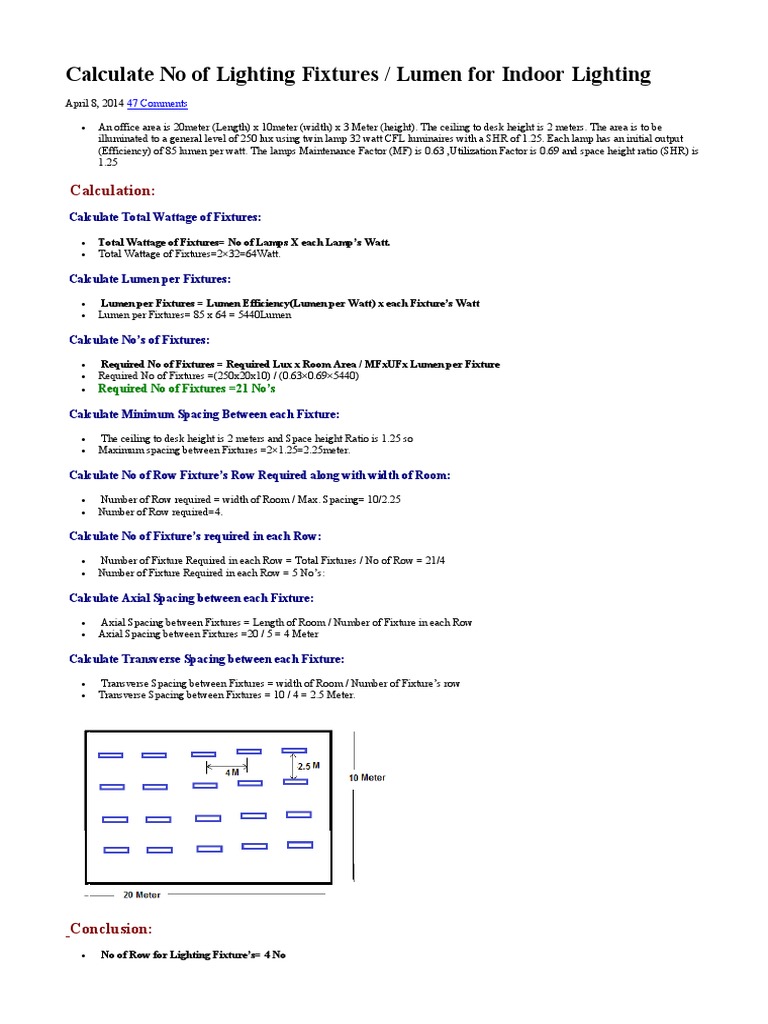 Calculate No of Lighting Fixtures Lumen For Indoor LightiNG PDF