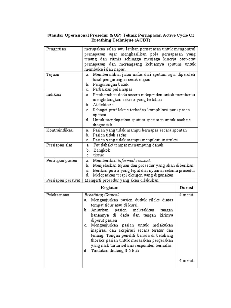 SOP Teknik Pernapasan ACBT | PDF