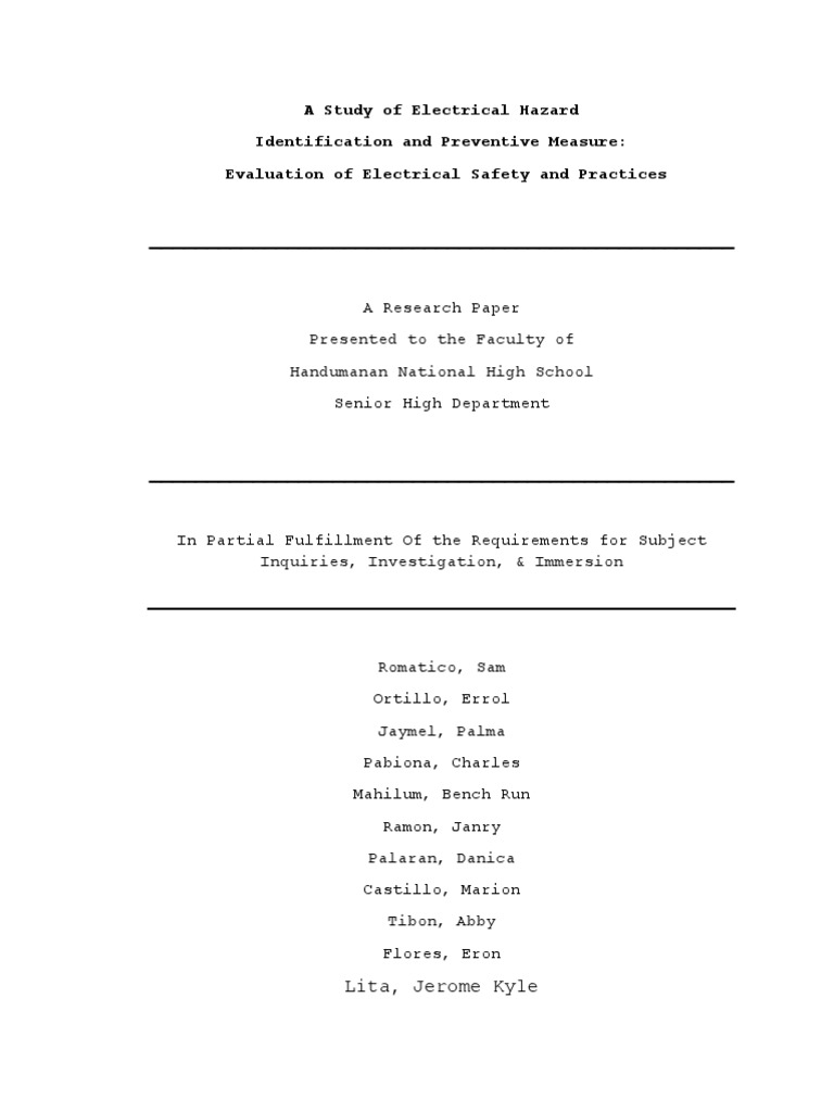 A Study of Electrical Hazard Identification and Preventive Measure