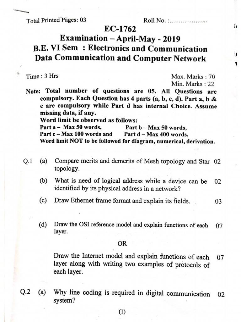 Previous Year Paper 6th Sem | PDF