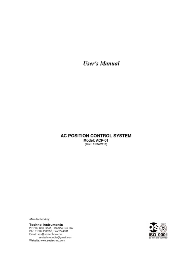 User's Manual Ac Position Control System PDF Electric Motor