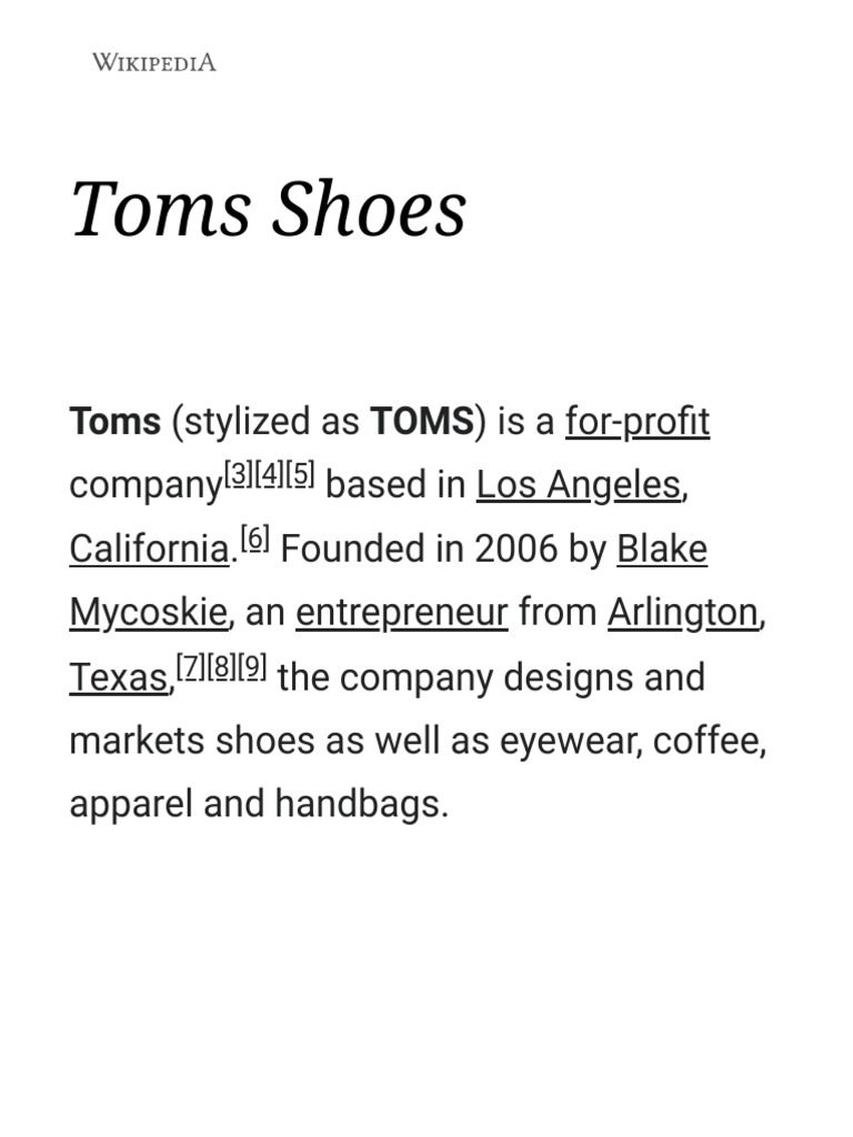Toms Shoes Wikipedia Pdf Economies Business