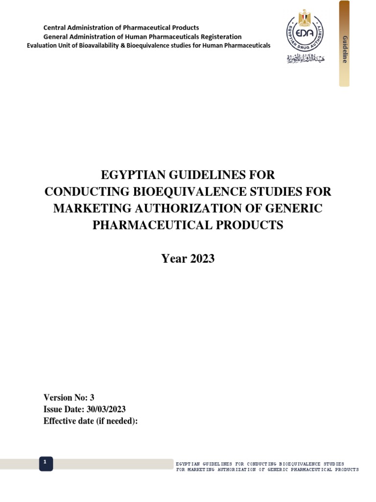 Egyptian Guidelines For Conducting Bioequivalence Studies For Ma 1