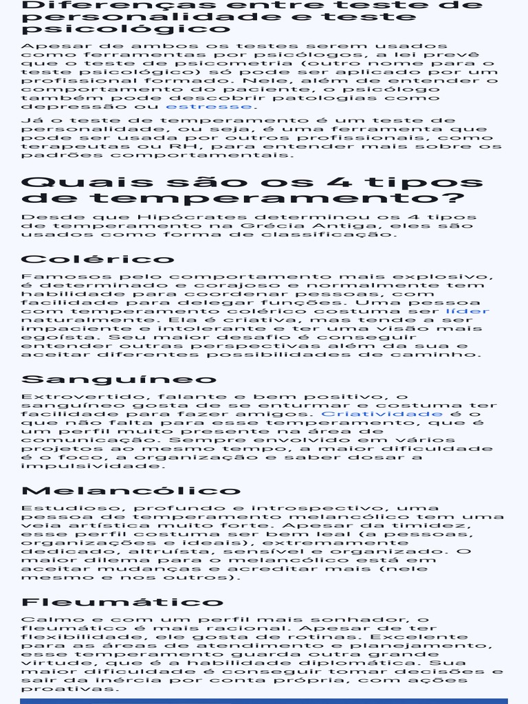 O Que Um Teste De Temperamento Inscreva Se Em PDF Psicologia 
