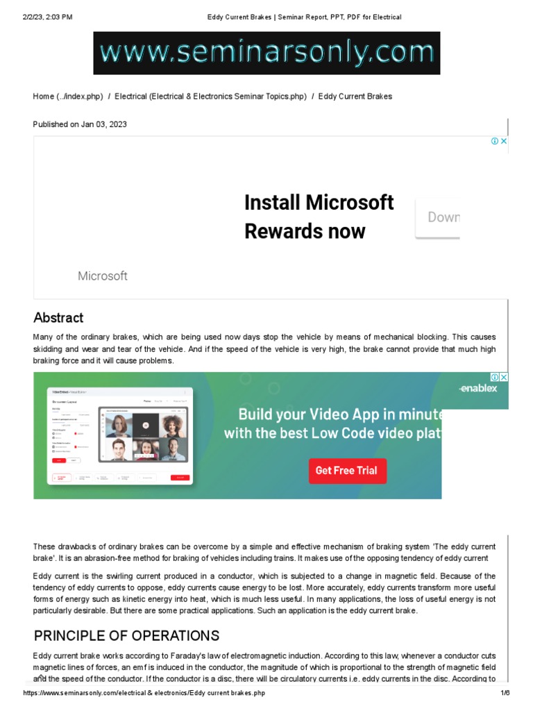 Eddy Current Brakes Seminar Report, PPT, PDF For Electrical PDF