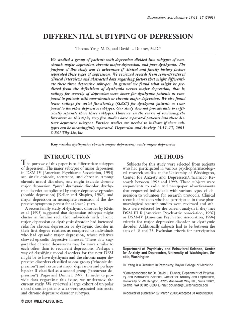 Differential Subtyping of Depression Methods PDF Major Depressive