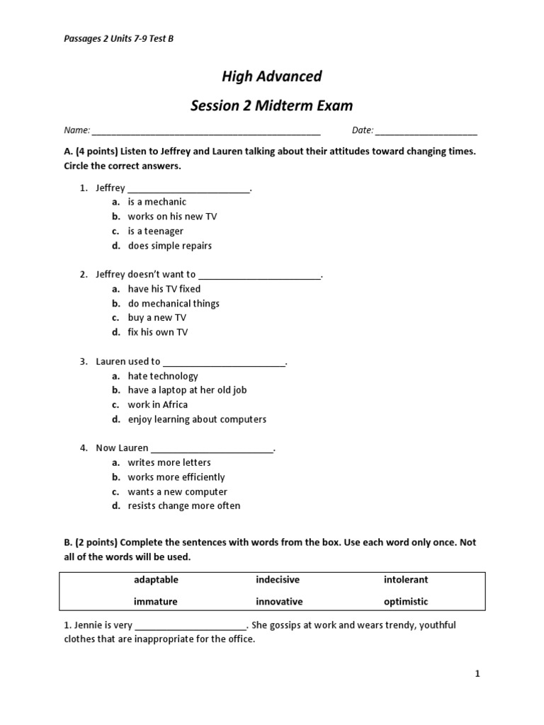 Session 2 Midterm Exam, Units 7-9 Exam | PDF | Learning | Sentence ...